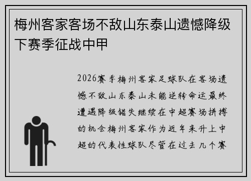 梅州客家客场不敌山东泰山遗憾降级下赛季征战中甲